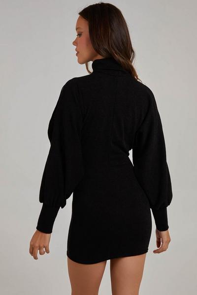 Pink Vanilla Black Cold Shoulder High Neck Brushed Ribbed Dress