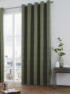 Curtina Khaki 'Camberwell' Modern Geo Design Jacquard Eyelet Curtains