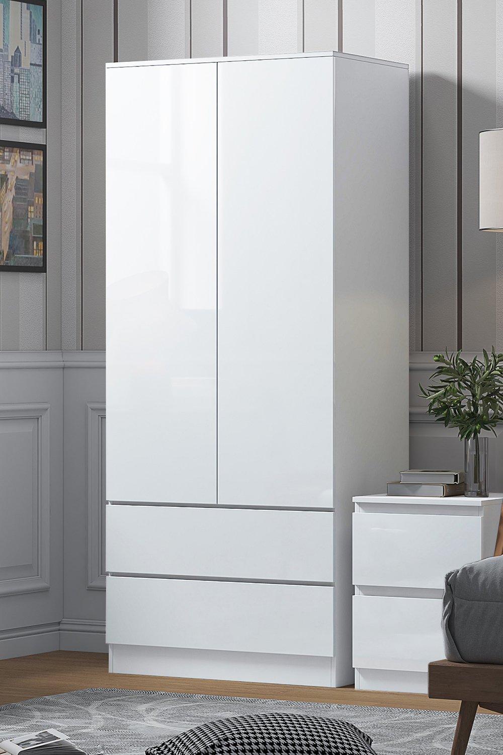 Wardrobes | 2 Door 2 Drawer Combination Wardrobe High Gloss White ...