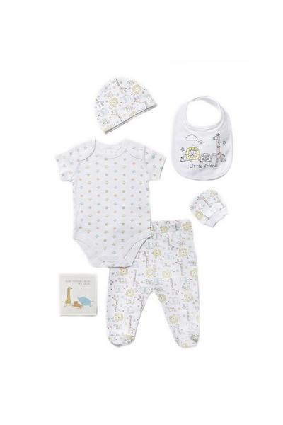 Rock a Bye Baby White Animal Print Cotton 6-Piece Baby Gift Set