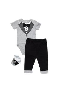 Little Gent Black Tuxedo Print Cotton 3-Piece Baby Gift Set