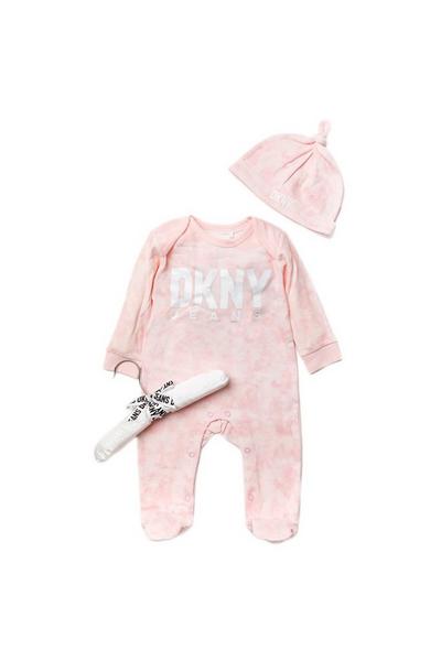 DKNY Jeans Pink Baby Onesie and Hat 2 Piece Hanging Gift Set