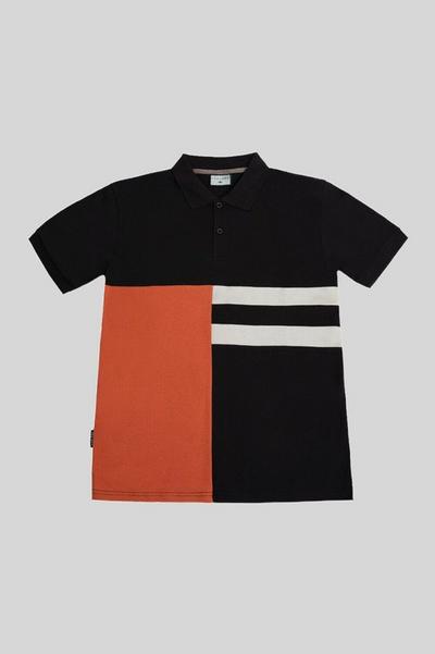 TopLook London Black Vertical Panel Short Sleeve Polo Shirt
