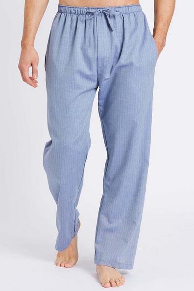 British Boxers Mid Blue 'Garrison' Herringbone Cotton Twill Pyjama Trousers