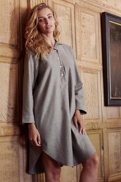 British Boxers Dark Grey 'Whitby Jet' Herringbone Brushed Cotton Nightshirt