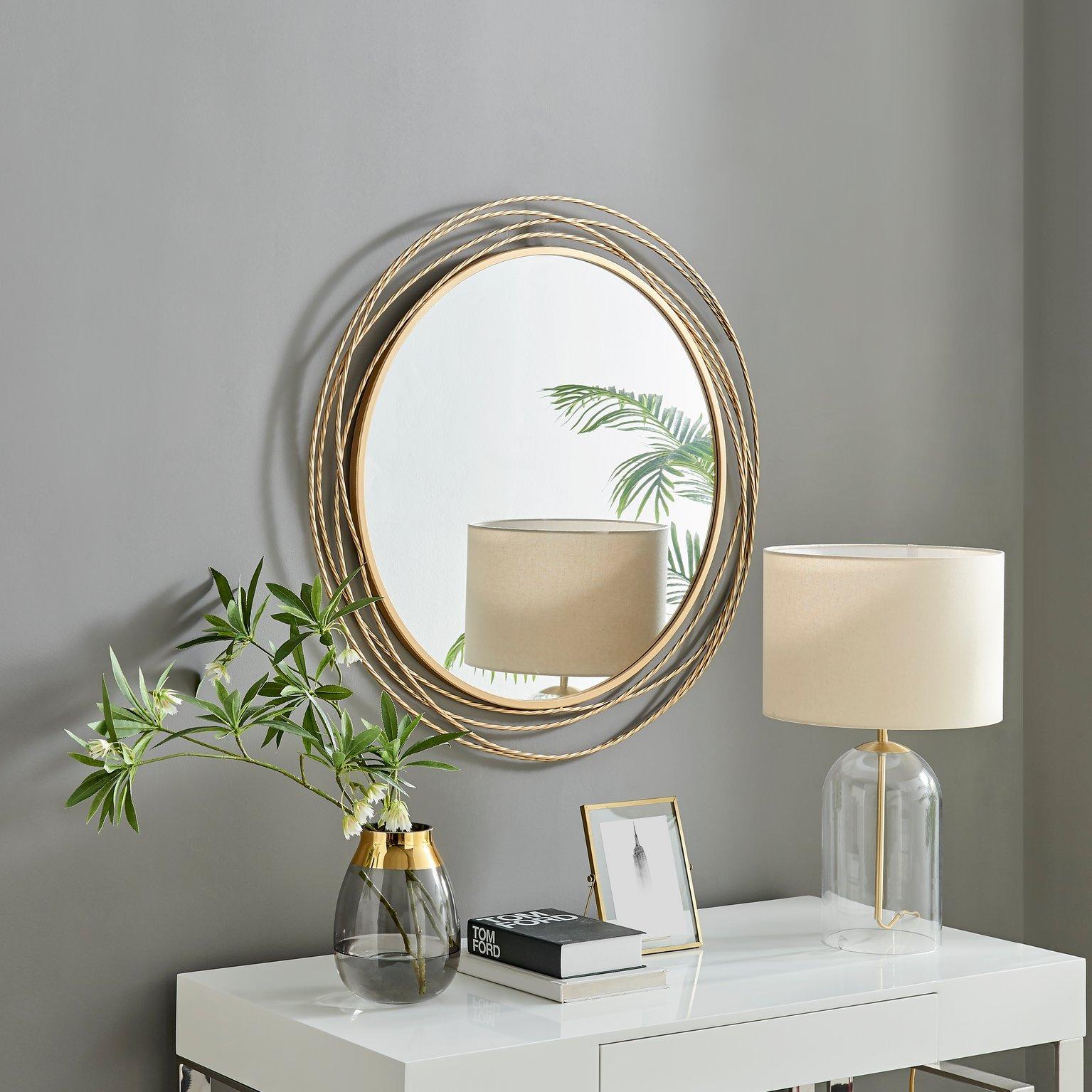 Mirrors | Saskia 90cm Round Gold Art Deco Layed Metal Rope Hallway ...