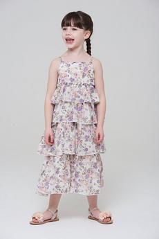 Amelia Rose Multi Floral Print Tiered Midaxi Length Dress
