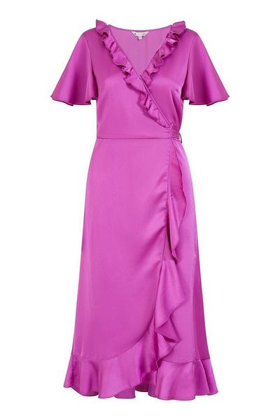 Yumi Pink Yumi Pink Satin Wrap Midi Dress