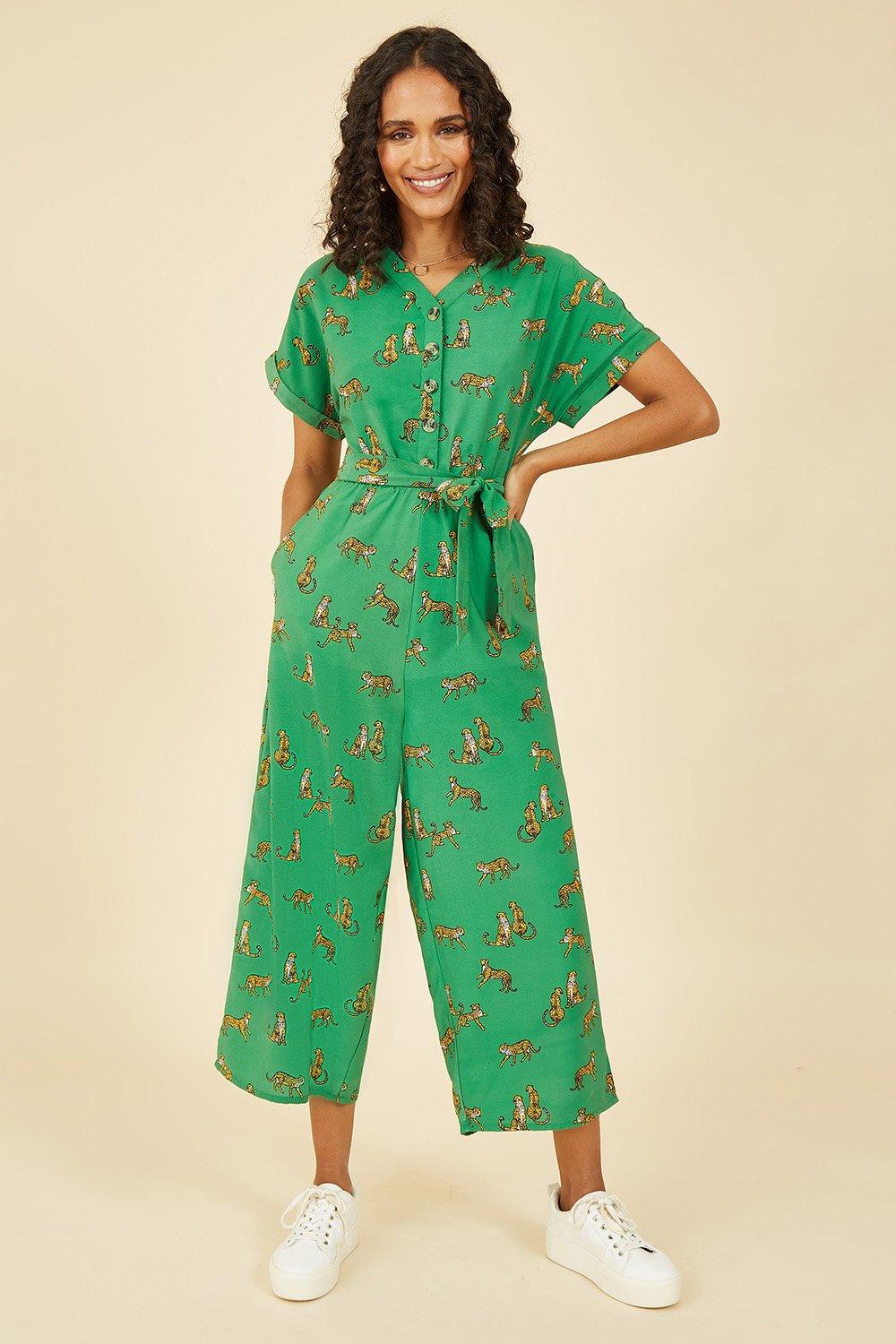 Jumpsuits | Green Recycled Cheetah Print Jumpsuit | Yumi
