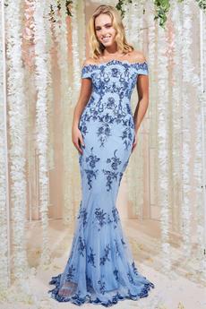 Goddiva Light Blue Bardot Sequin Embroidered Maxi Dress