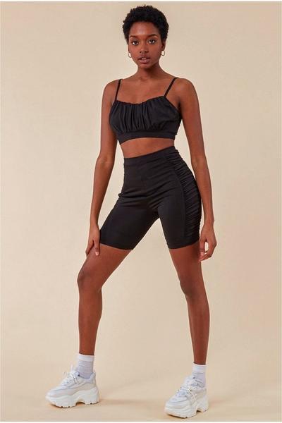 Cosmochic Black Side Detail Bralette & Cycle Short Set