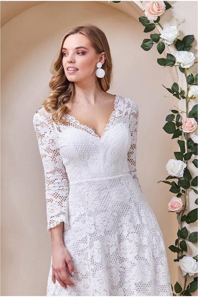 Goddiva White High Low Lace Midi Wedding Dress