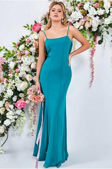 Goddiva Dark Blue Cowl Back Spaghetti Strap Maxi Dress