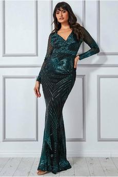 Goddiva Emerald Starburst Sequin Maxi Dress