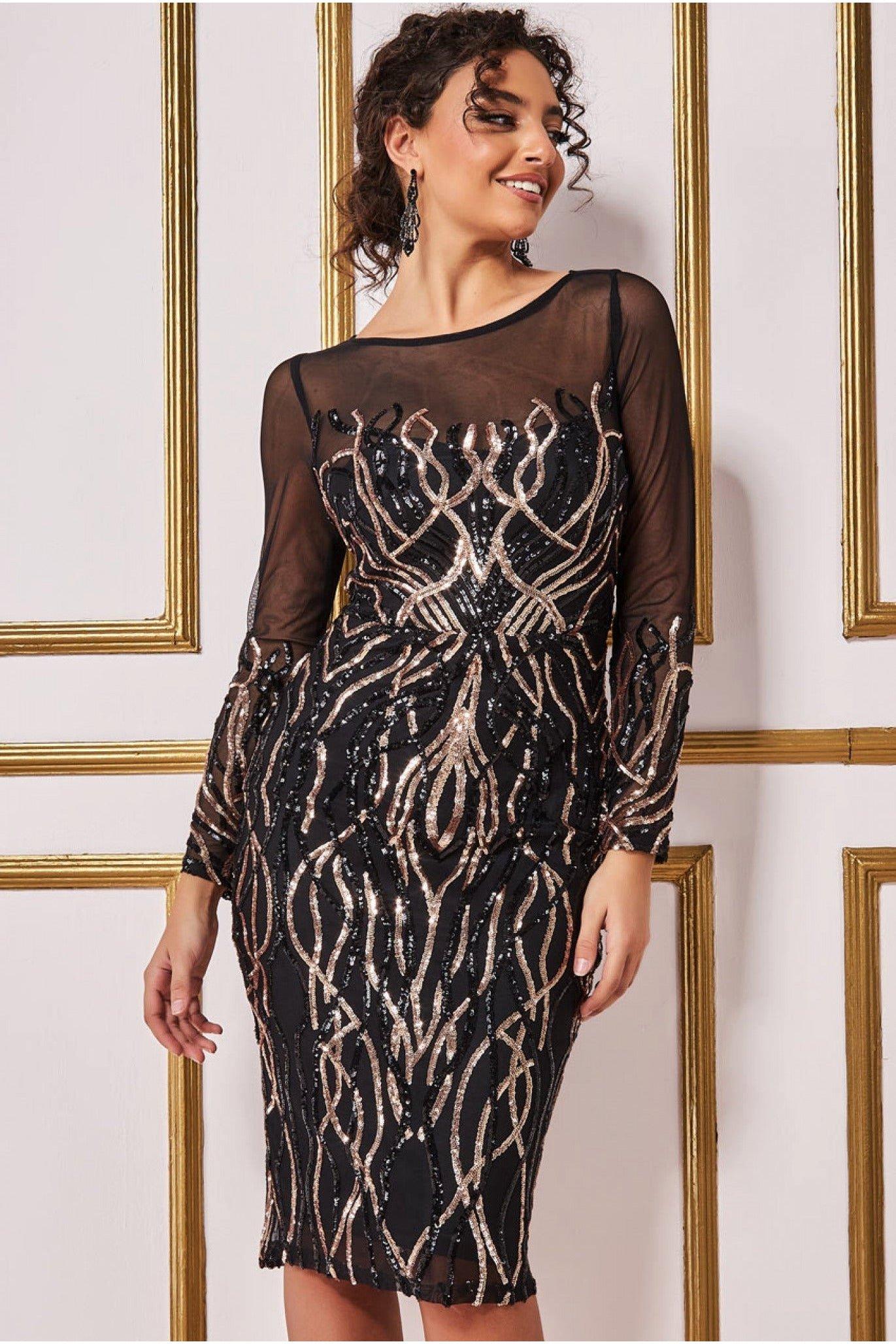 Goddiva Long Sleeve Sequin Flame Midi Dress | Debenhams