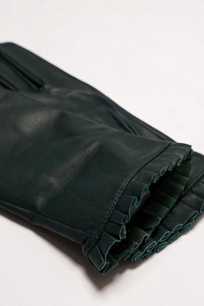 Barneys Originals Green Pleated Leather Gloves