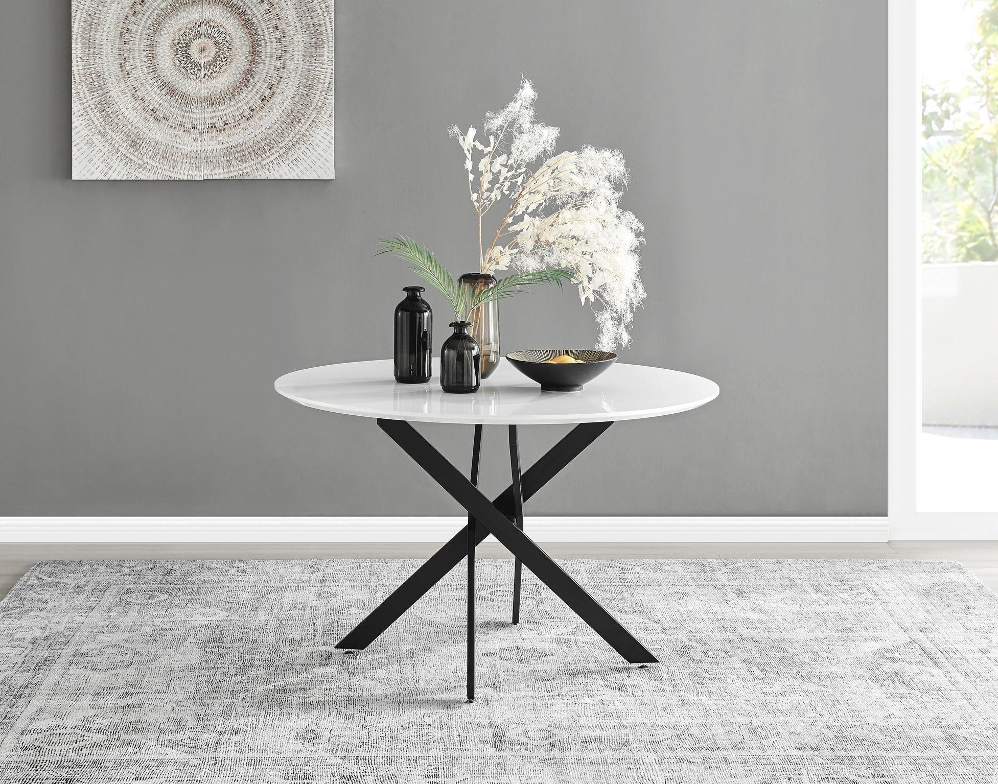 Novara 120cm Round 6 Seater Dining Table With Black Metal Legs by