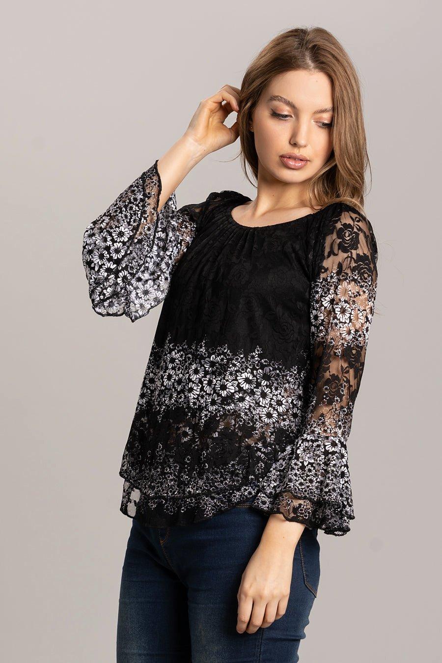 SOLO Lace Top with Frill Sleeves | Debenhams