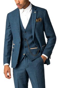 Marc Darcy Blue Dion Check Slim Fit Suit Jacket