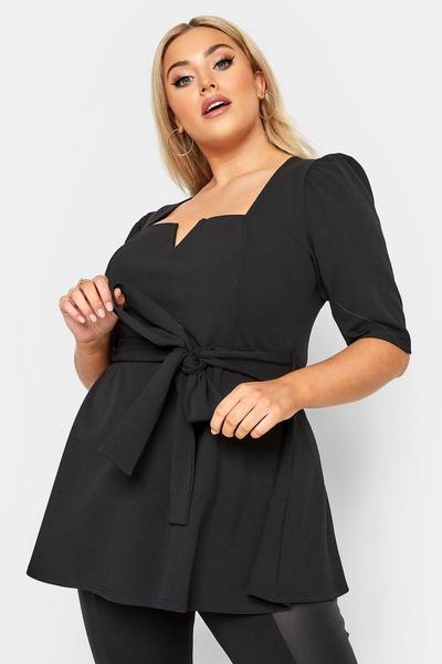 Yours Black Puff Sleeve Peplum Top