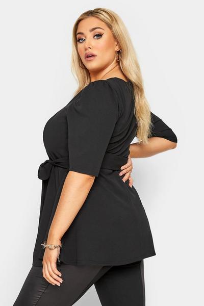 Yours Black Puff Sleeve Peplum Top