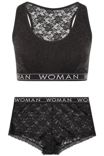 Yours Black Lounge Woman Bralette Set