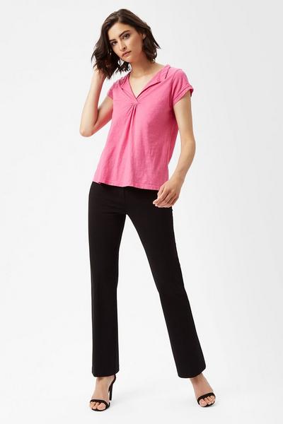 James Lakeland Fuchsia Gathered Mandarin Collar T-shirt