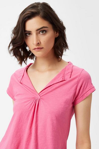 James Lakeland Fuchsia Gathered Mandarin Collar T-shirt