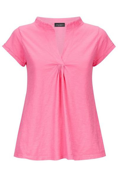 James Lakeland Fuchsia Gathered Mandarin Collar T-shirt