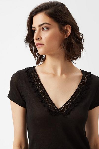 James Lakeland Black Crochet Detail V Neck T-shirt