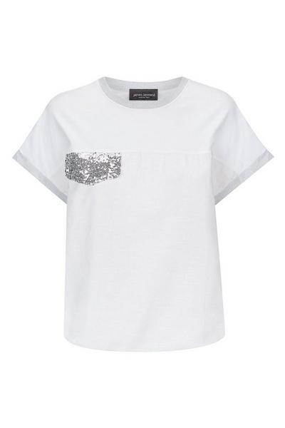 James Lakeland White Sequin Pocket T-shirt