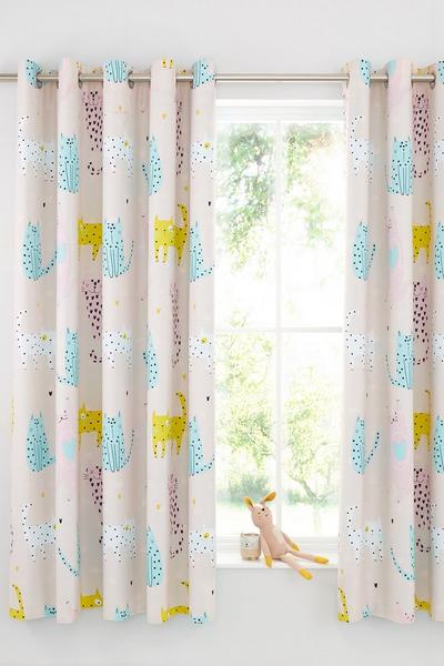 Catherine Lansfield Pink 'Cute Cats' Reversible Curtains