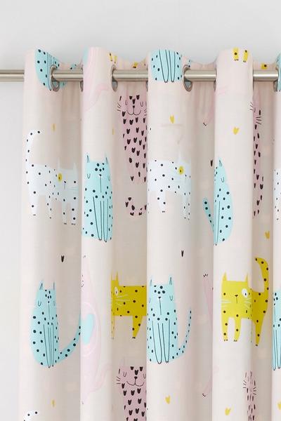 Catherine Lansfield Pink 'Cute Cats'  Reversible Curtains