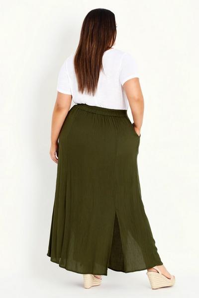 Evans Olive Button Through Maxi Skirt