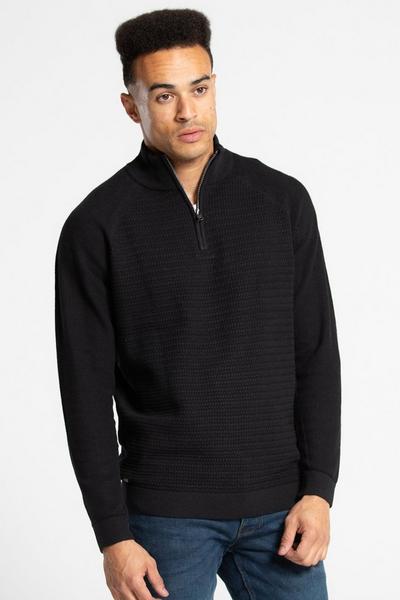Kensington Eastside Black Recycled Cotton Blend 1/4 Zip Textured Jumper