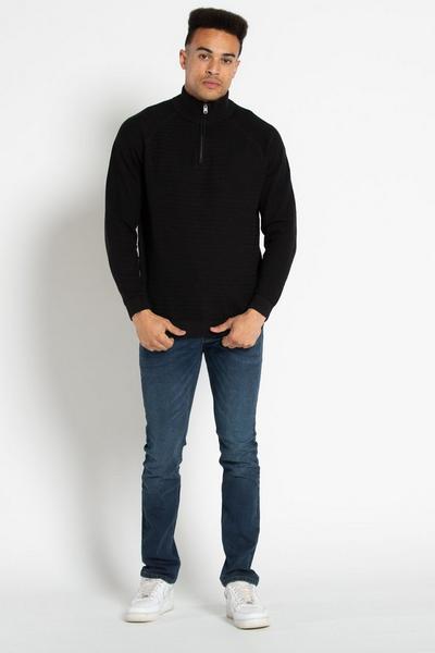 Kensington Eastside Black Recycled Cotton Blend 1/4 Zip Textured Jumper