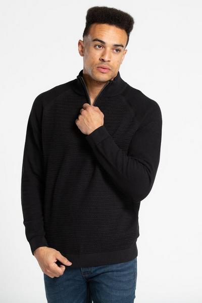 Kensington Eastside Black Recycled Cotton Blend 1/4 Zip Textured Jumper