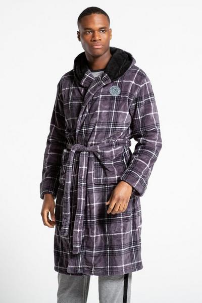 Tokyo Laundry Mid Grey Hooded Check Dressing Gown