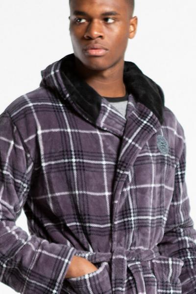 Tokyo Laundry Mid Grey Hooded Check Dressing Gown