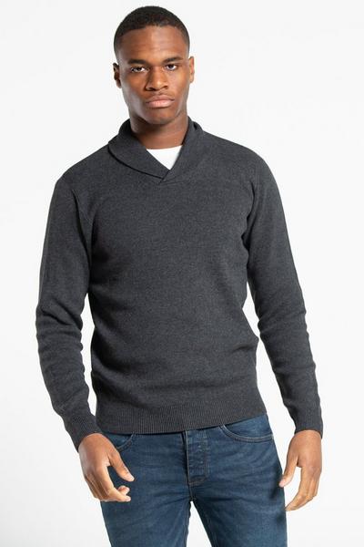 Kensington Eastside Dark Grey Recycled Cotton Blend 1/2 Shawl Neck Jumper
