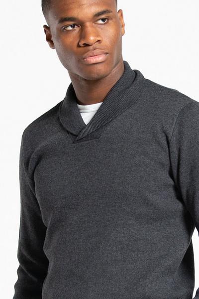 Kensington Eastside Dark Grey Recycled Cotton Blend 1/2 Shawl Neck Jumper