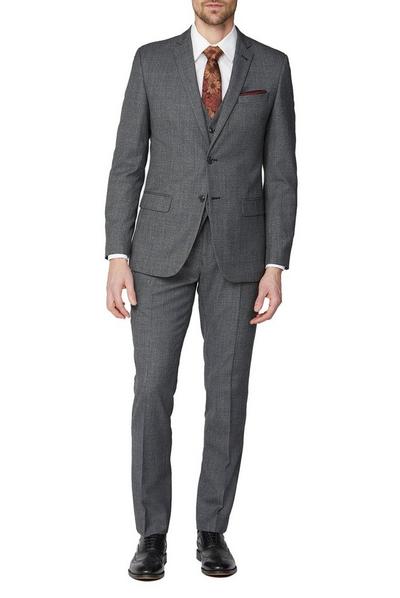 Racing Green Grey Texture Wool Blend Tailored Suit Jacket