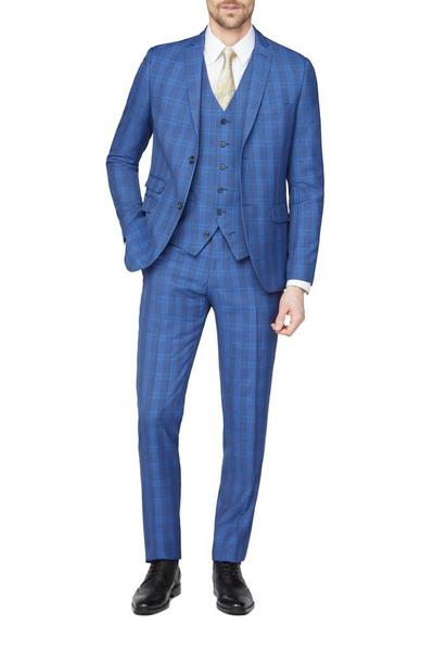 Jeff Banks Bright Blue Summer Check Super Slim Fit Brit Suit Jacket