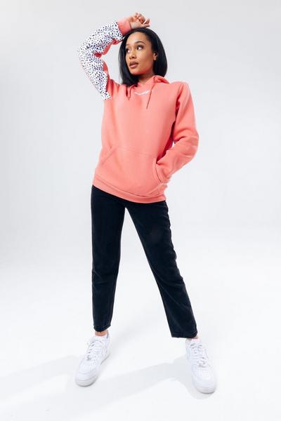 Hype Pink Coral Dalmatian Panel Pullover Hoodie