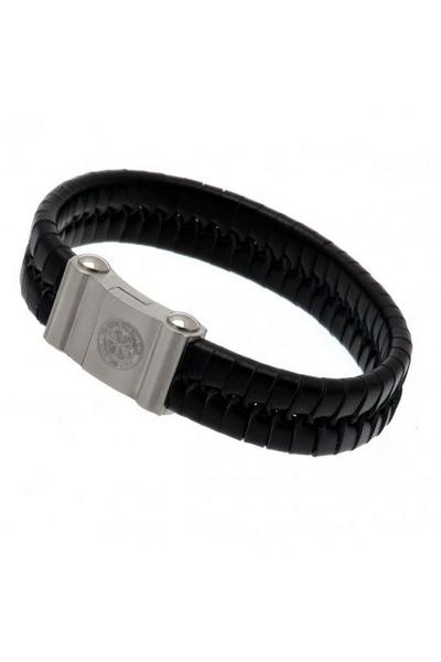 Celtic FC Black Single Plait Leather Bracelet
