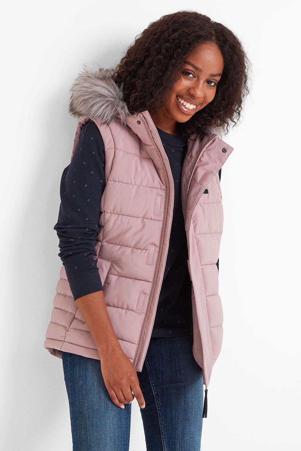 TOG 24 Cowling Womens Ultra Warm Wind Resistant Padded Gilet with Pockets and Faux Fur Trim Hood