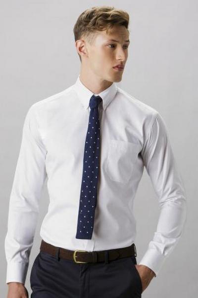Kustom Kit White Long Sleeve Tailored Fit Premium Oxford Shirt