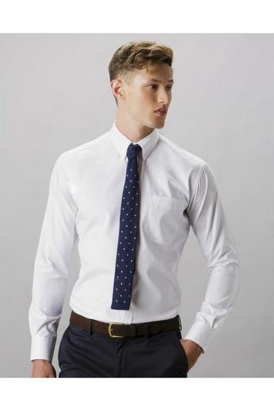 Kustom Kit White Long Sleeve Tailored Fit Premium Oxford Shirt