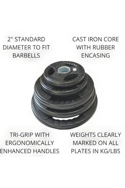 Rockbase Sports Black 20Kg Pair Olympic Cast Iron Tri Grip Weight Plates Set
