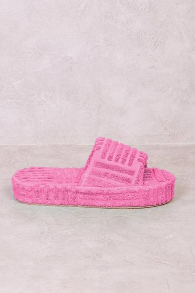 Where's That From Pink 'Vespa' Terry Towel Fabric Flatform Sliders